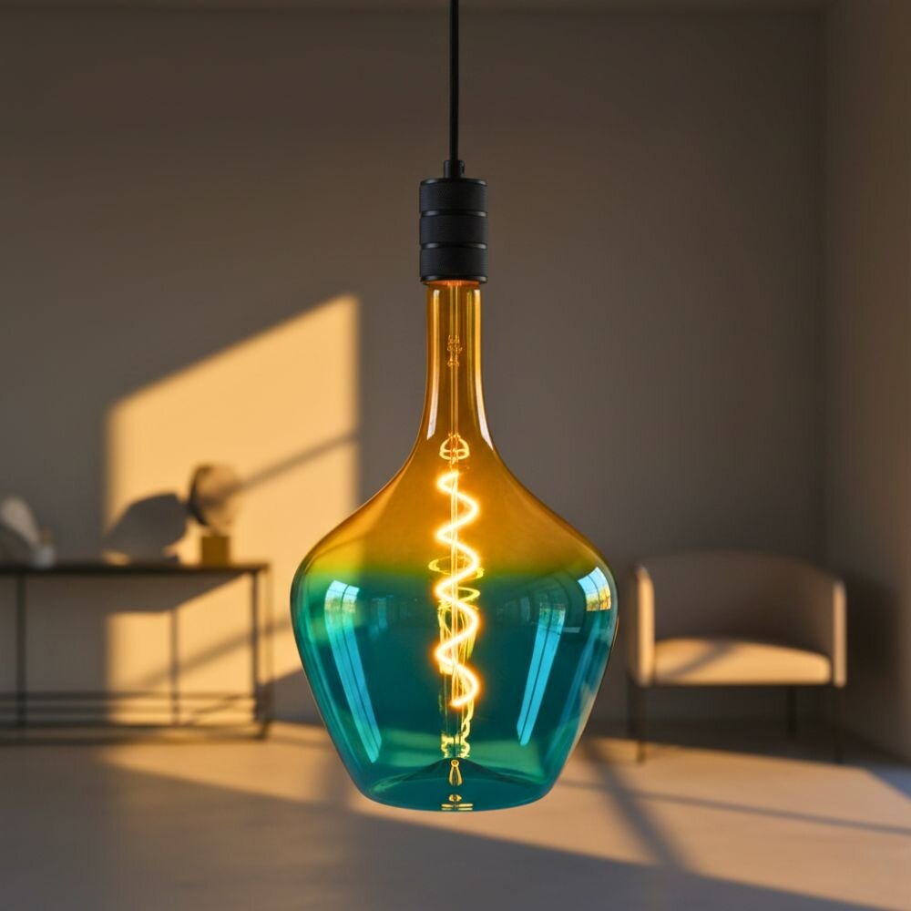 Qub Qub Focus III 1-Phasen Schienensystem - 200cm - 3x Aurora E27 Filament Pendelleuchten - I-Form - Schwarz - Gelb-Blauer Farbverlauf - Einfache Montage - Modernes Design Qub Qub Focus III 1-Phasen Schienensystem - 200cm - 3x Aurora E27 Filament Pendelleuchten - I-Form - Schwarz - Gelb-Blauer Farbverlauf - Einfache Montage - Modernes Design