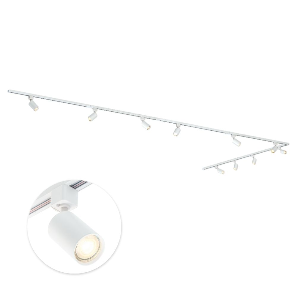 Qub Qub Focus III 1-Phasen Led Schienensystem - 500cm - 10x GU10 Spots - 5x 1m Schienen - L-Form - Deckenstrahler Weiss - Erweiterbar & flexibel - LED-kompatibel - Modernes Design Spot lampe