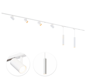 Qub Kit d’éclairage sur rail 600cm avec 4 spots Viror Mesh et 2 suspensions GU10 Blanc