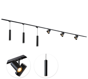 Qub Track Lighting Set 600cm with 3 Viror Duo spots and 3 pendant lights GU10 track lighting Black