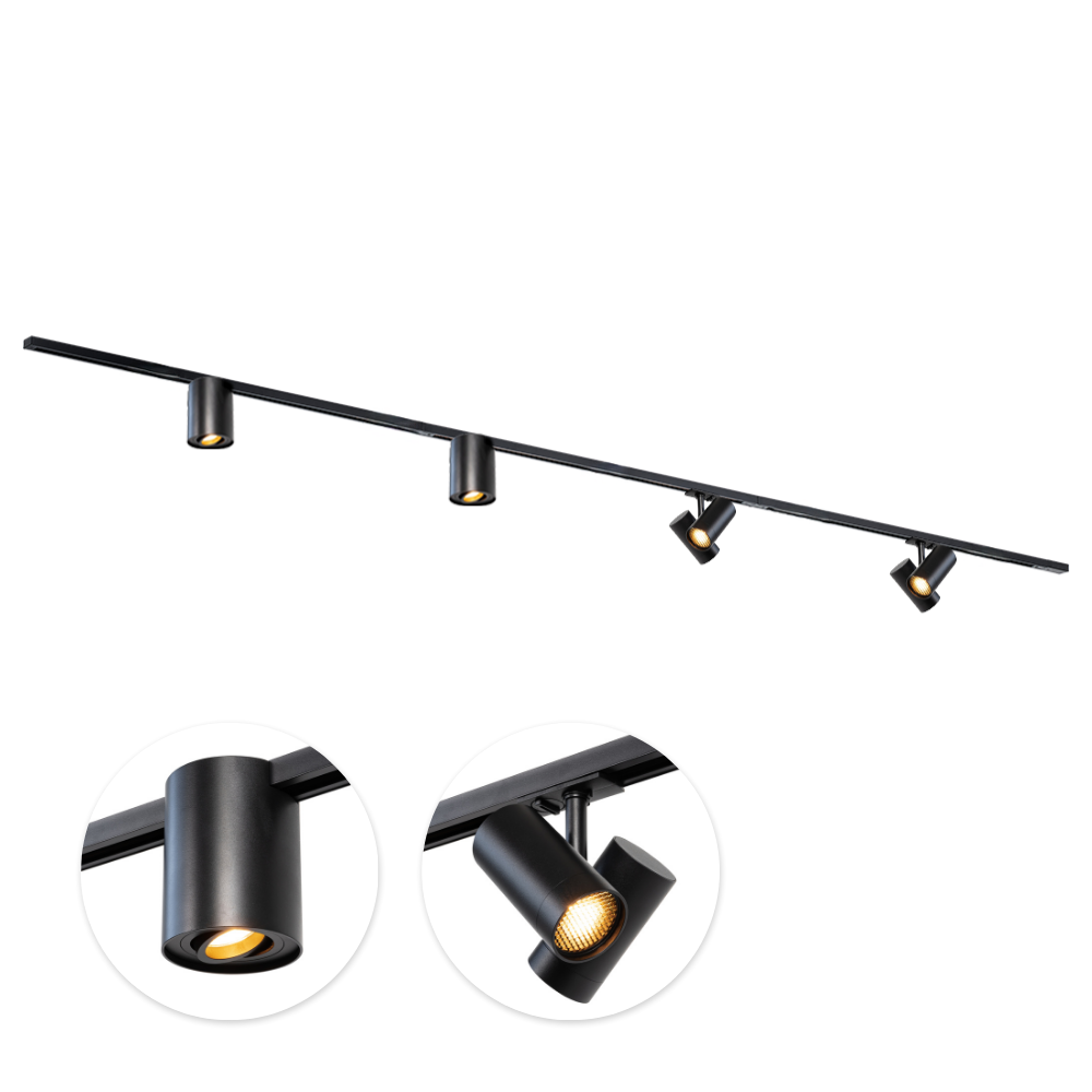 Qub Focus III 1-Fase Railverlichting - GU10 – 300cm – I-vorm - 2 Viror Duo spots - 2 Viror Orbit spots - Railsysteem – Zwart Qub Focus III 1-Fase Railverlichting - GU10 – 300cm – I-vorm - 2 Viror Duo spots - 2 Viror Orbit spots - Railsysteem – Zwart
