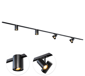 Qub Railverlichting set 300cm 2 Viror Duo spots en 2 Viror Orbit spots GU10 Zwart