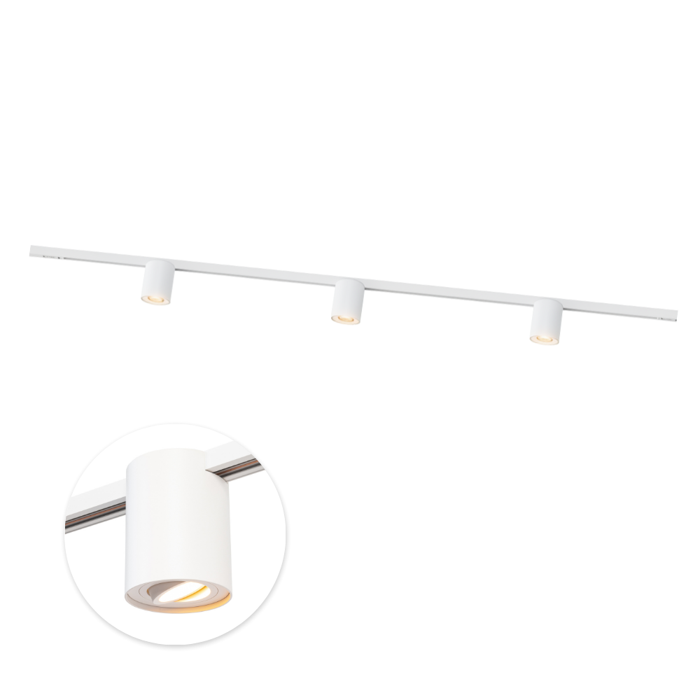 Qub 1-phase track lighting – GU10 – 300 cm – I-shape – 3 Viror Orbit spots – track system – White