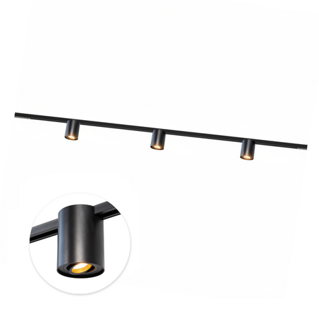 Qub  1-Phasen-Schienensystem – GU10 – 300 cm – I-Form – 3 Viror Orbit Spots – Schienensystem – Schwarz
