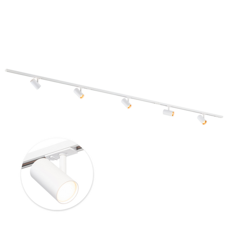 Qub Focus III 1-phase track lighting – GU10 – 300 cm – I-shape – 5 Viror Mesh spots – track system – White Qub Focus III 1-phase track lighting – GU10 – 300 cm – I-shape – 5 Viror Mesh spots – track system – White