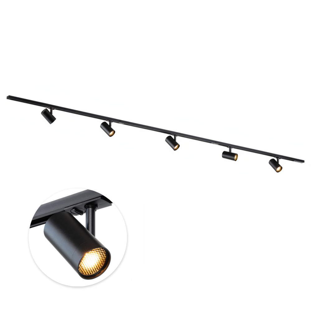 Qub Focus III 1-Phasen-Schienensystem – GU10 – 300 cm – I-Form – 5 Viror Mesh Spots – Schienensystem – Schwarz Qub Focus III 1-Phasen-Schienensystem – GU10 – 300 cm – I-Form – 5 Viror Mesh Spots – Schienensystem – Schwarz