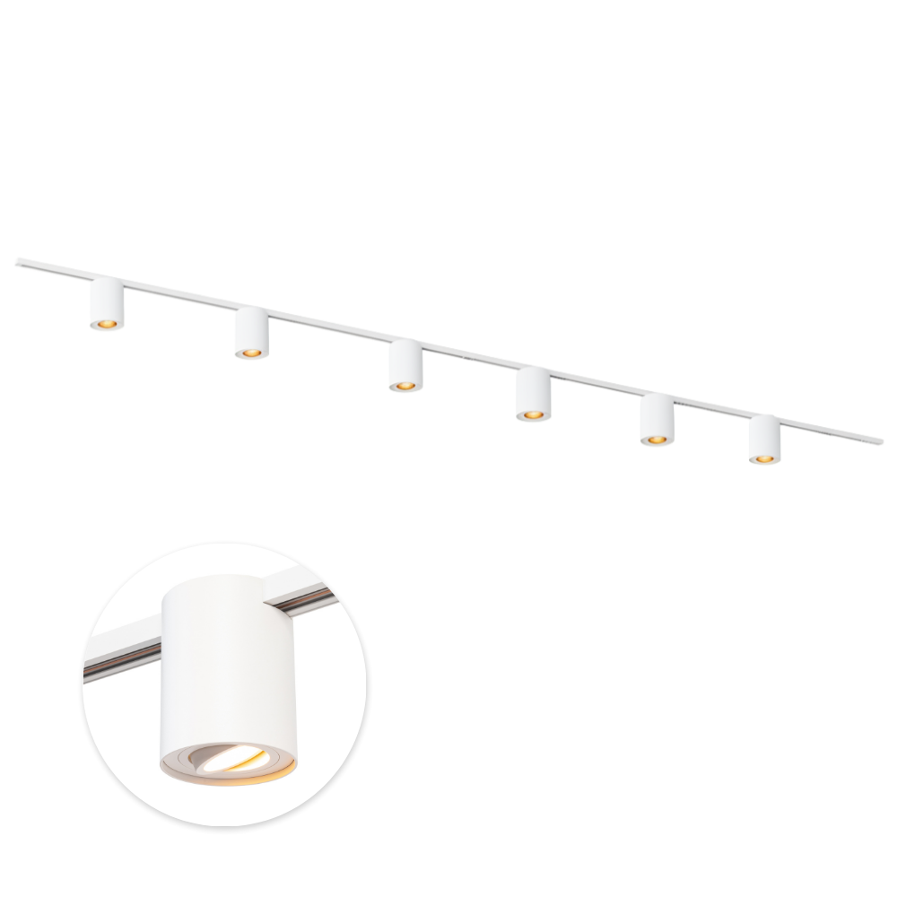 Qub 1-Fase Railverlichting - GU10 - 400cm - I-vorm - 6 Viror Orbit spots - Railsysteem - Wit