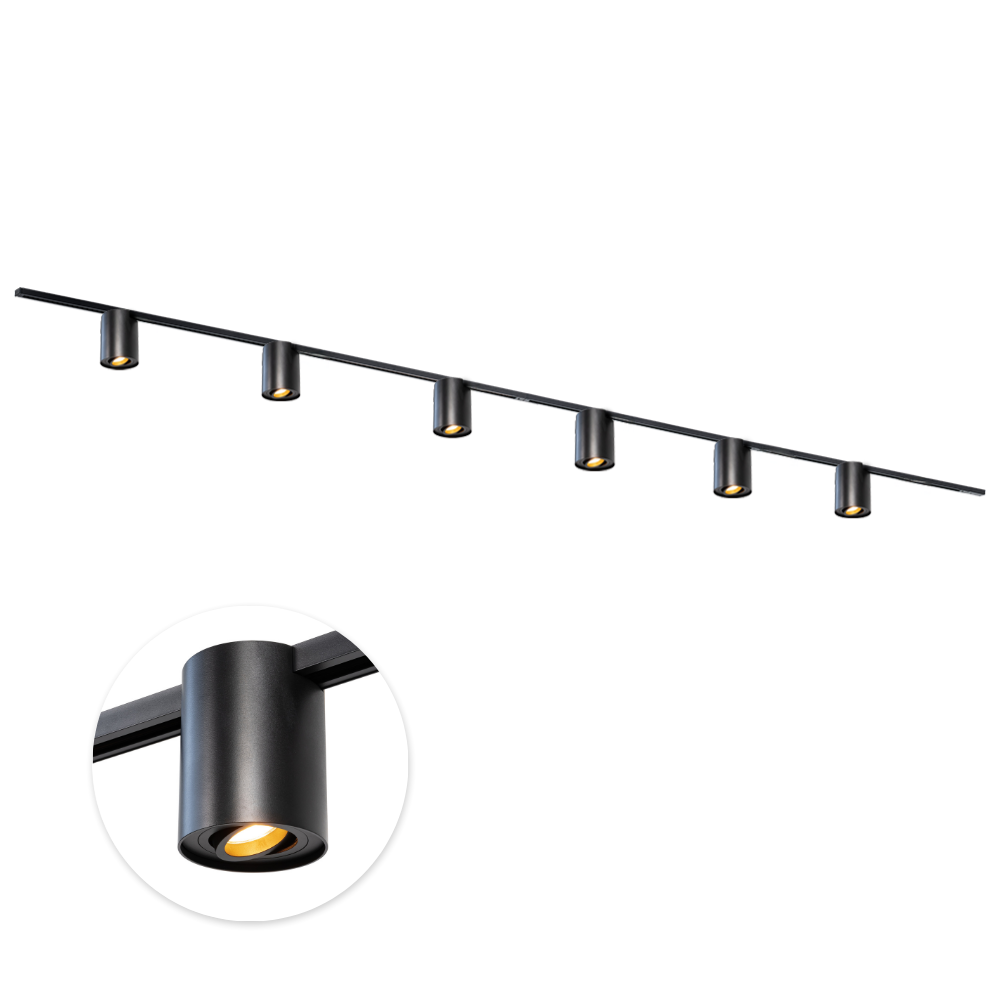 Qub Focus III 1-Fase Railverlichting - GU10 - 400cm - I-vorm - 6 Viror Orbit spots - Railsysteem - Zwart Qub Focus III 1-Fase Railverlichting - GU10 - 400cm - I-vorm - 6 Viror Orbit spots - Railsysteem - Zwart