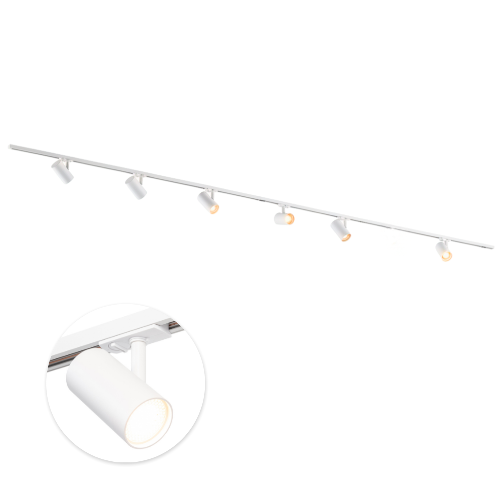 Qub 1-phase track lighting – GU10 – 400 cm – I-shape – 6 Viror Mesh spots – track system – White