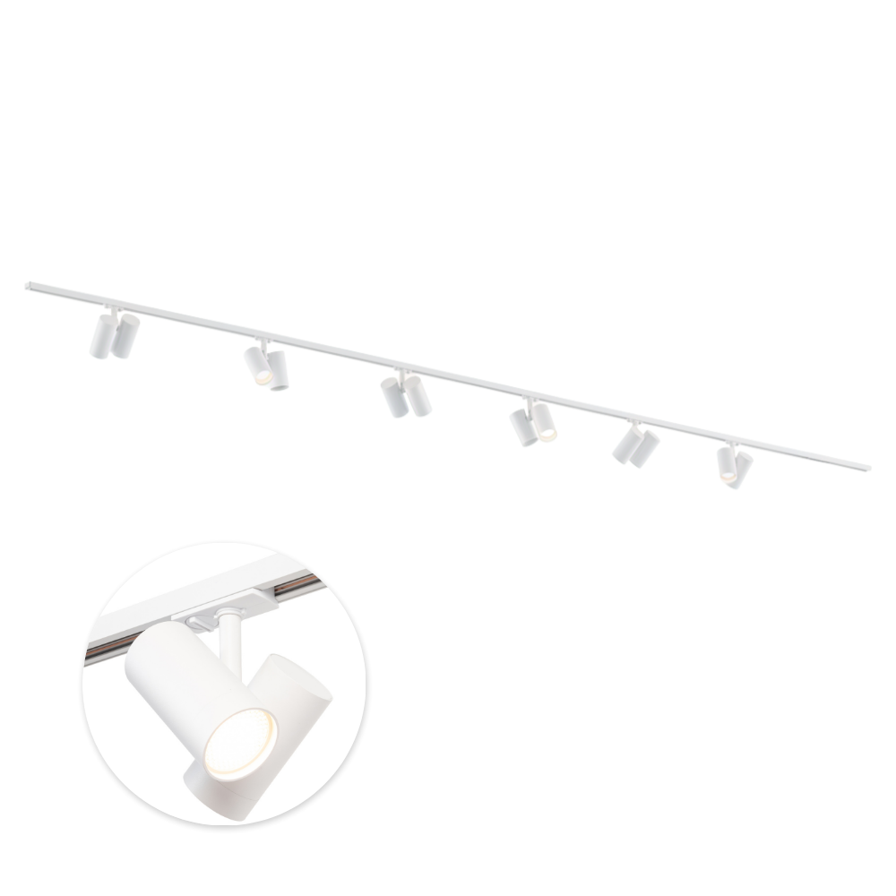 Qub 1-Fase Railverlichting - GU10 - 400cm - I-vorm - 6 Viror Duo spots - Railsysteem - Wit