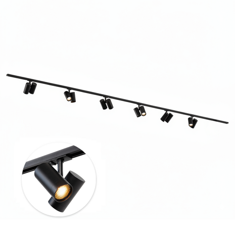 Qub Éclairage sur rail monophasé – GU10 – 400 cm – forme I – 6 spots Viror Duo – système sur rail – Noir