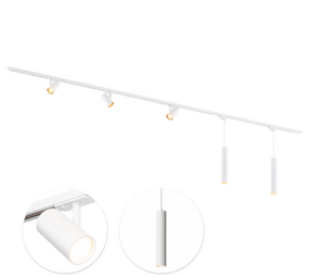 Qub Kit d’éclairage sur rail 300 cm avec 3 spots Viror Mesh et 2 suspensions GU10 Blanc
