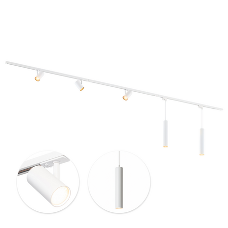 Qub 1-Fase Railverlichting - GU10 - 300cm - I-vorm - 3 Viror Mesh spots - 2 hanglampen - Railsysteem - Wit