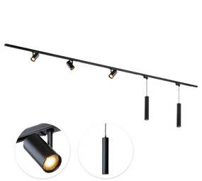 Qub Focus III 300cm 3 Viror Mesh spots en 2 Hanglampen GU10 Railverlichting Zwart Qub Focus III 300cm 3 Viror Mesh spots en 2 Hanglampen GU10 Railverlichting Zwart