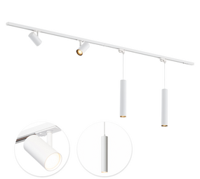 Qub Track Lighting Set 200 cm with 2 Viror Mesh spotlights and 2 pendant lights GU10 White
