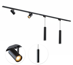 Qub Schienensystem 200 cm mit 2 Viror Mesh Spots und 2 Hängeleuchten GU10 Schwarz Qub Schienensystem 200 cm mit 2 Viror Mesh Spots und 2 Hängeleuchten GU10 Schwarz
