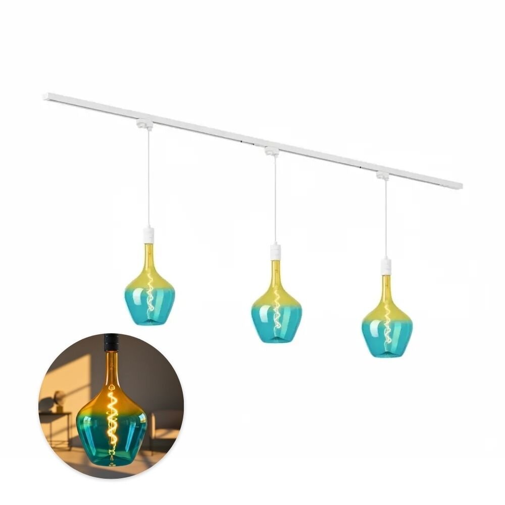 Qub 1-Phase Rail Lighting - E27 – 200 cm – I-shaped - 3 Aurora Pendant Lights - Rail System - White