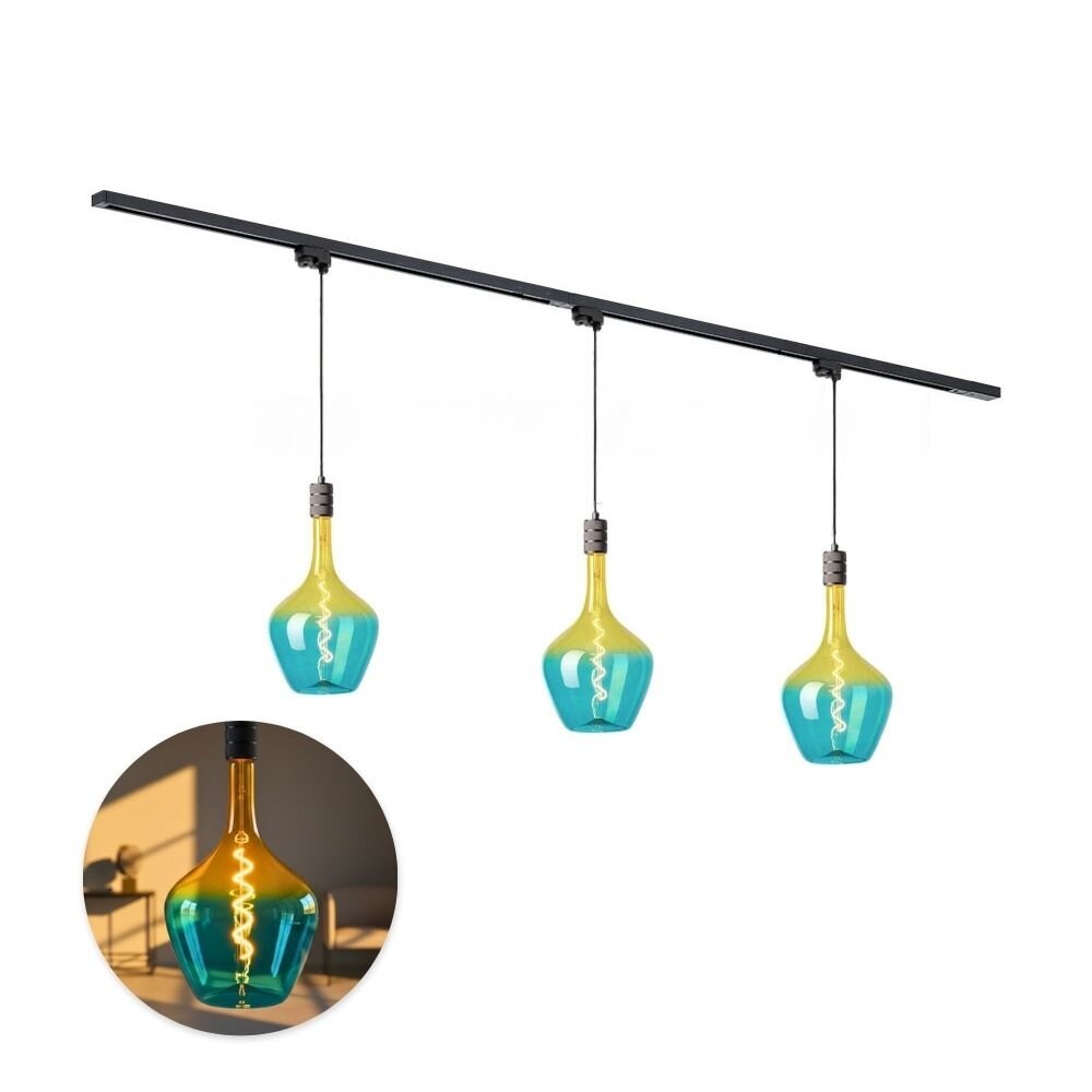 Qub Éclairage sur rail 1-Phase - E27 – 200 cm – en forme de I - 3 Lampes suspendues Aurora - Système de rail – Noir