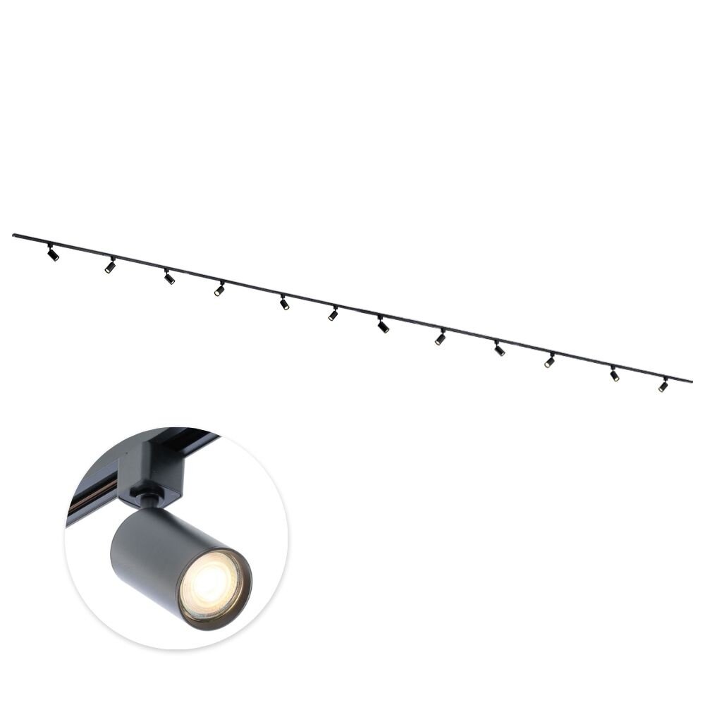 Qub Focus III 1-circuit track lighting - GU10 - 800cm - I-shape - 12 spots - Track system - Black Qub Focus III 1-circuit track lighting - GU10 - 800cm - I-shape - 12 spots - Track system - Black