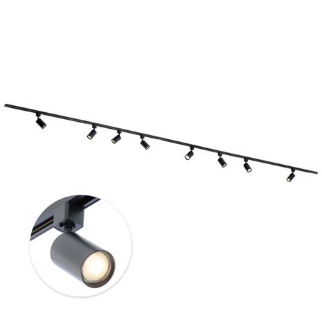 Qub Focus III 1-phase track lighting - GU10 - 400cm - I-shape - 8spots - Track system - Black Qub Focus III 1-phase track lighting - GU10 - 400cm - I-shape - 8spots - Track system - Black