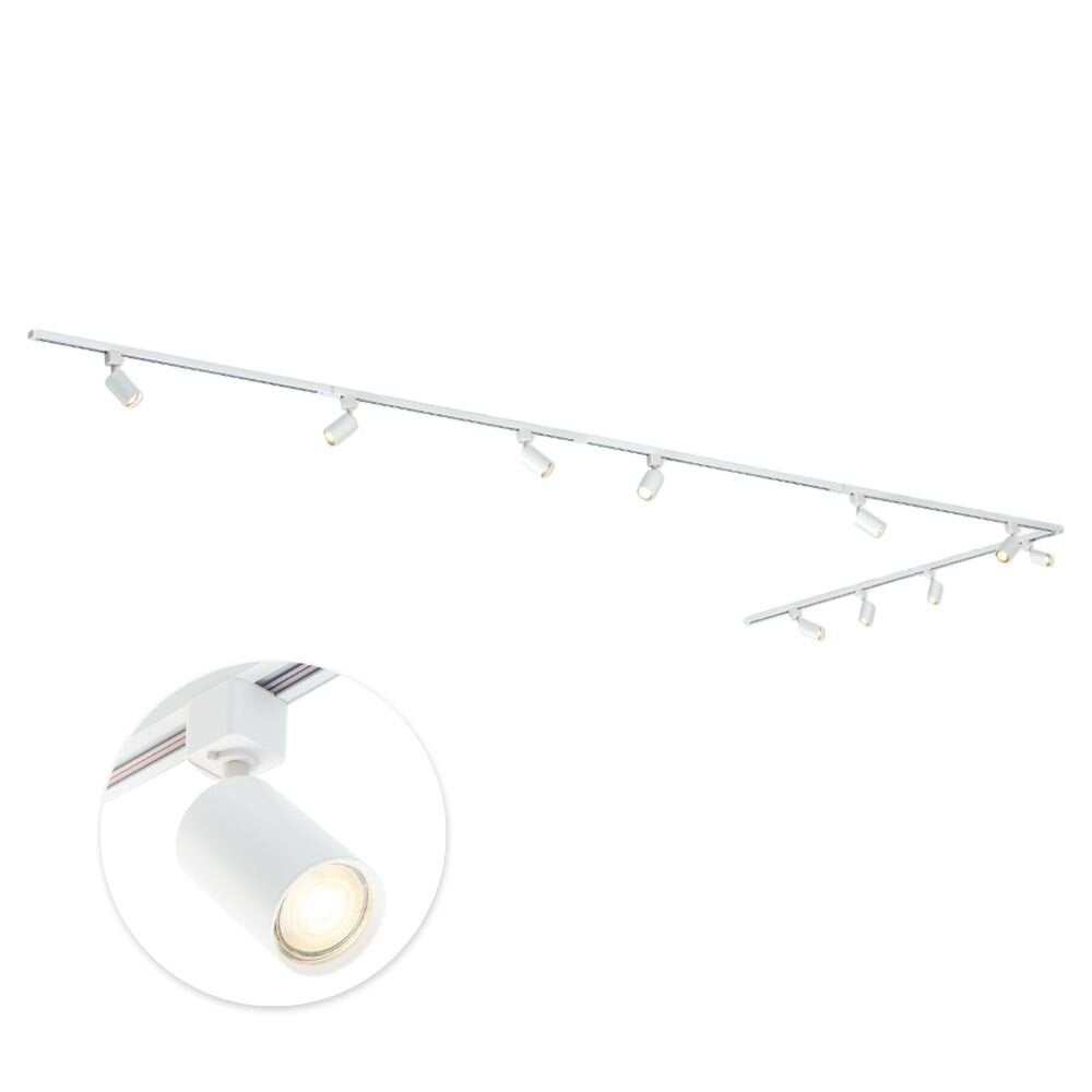 Qub Qub Focus III 1-Phasen Led Schienensystem - 400cm - 6x GU10 Spots - 4x 1m Schienen - L-Form - Deckenstrahler Weiss - Erweiterbar & flexibel - LED-kompatibel - Modernes Design Spot lampe