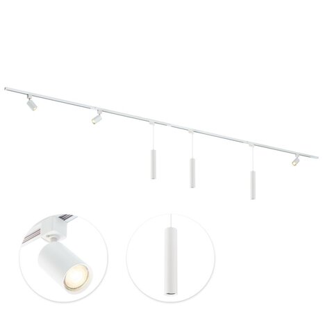 Qub Qub Focus III 1-Phasen Led Schienensystem Komplettset - 400cm - Set 3 Spots und 3 Pendelleuchten - 4x 1m Schienen - I-Form - GU10 & LED-Kompatibel - Erweiterbar & flexibel - Spot lampe - Weiß Qub Qub Focus III 1-Phasen Led Schienensystem Komplettset - 400cm - Set 3 Spots und 3 Pendelleuchten - 4x 1m Schienen - I-Form - GU10 & LED-Kompatibel - Erweiterbar & flexibel - Spot lampe - Weiß