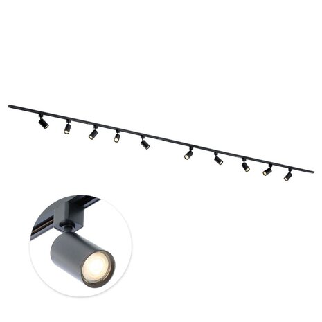 Qub Focus III - 1-Circuit Track Lighting - GU10 – 600cm – I-Shape - 10 Spots - Track System - Black