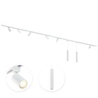 Qub Focus III railverlichting 6 spots en 2 hanglampen Wit - 400cm - I-vorm