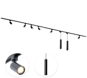 Qub Focus III 400cm 6 Spots en 2 Hanglampen GU10 Railverlichting Zwart