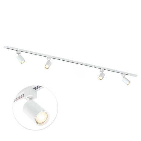 Qub Focus III - 1-phase track lighting - GU10 - 200cm - i-shape - 4 spots - Track system - White