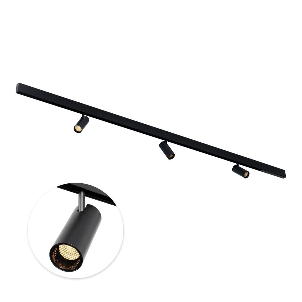 Qub Qub Line Magnet Schienensystem – 3 m – 3x Railspot Single & 2x Line Dots 6 – Schwarz – Zigbee-kompatibel – Smart Beleuchtungssystem