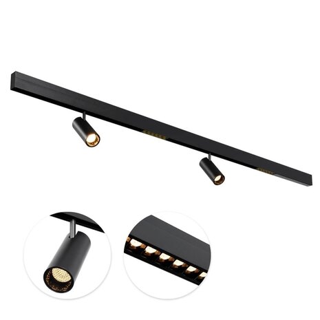 Qub Line Magnetic Track - 2 Metres - 2x Railspot Single + 2x Line Dots 6 - Black - Zigbee - Smart Lighting Qub Line Magnetic Track - 2 Metres - 2x Railspot Single + 2x Line Dots 6 - Black - Zigbee - Smart Lighting