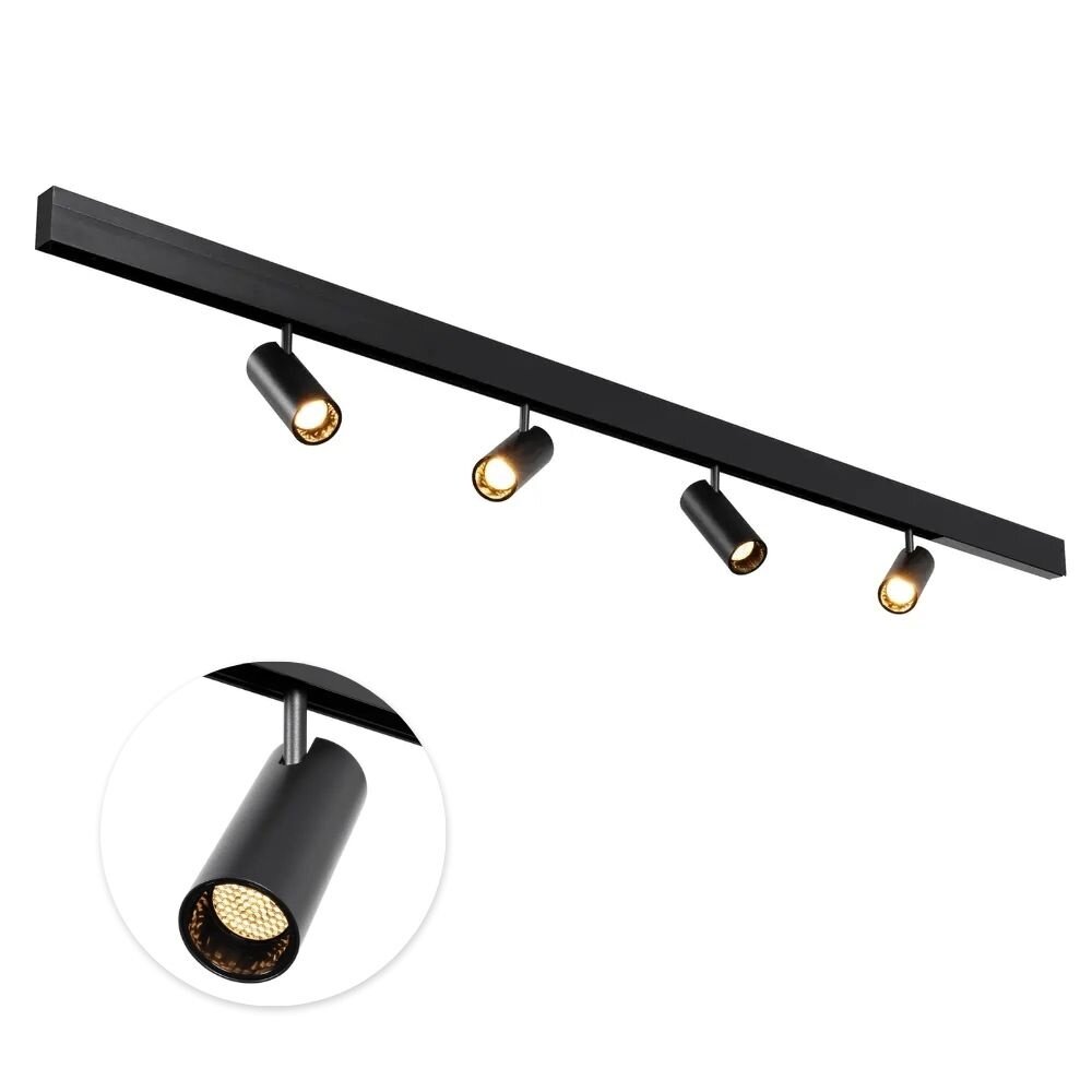 Qub Set de Rail Magnétique - 2 Mètres - 4x Spot de Rail Simple - Noir - Zigbee - Éclairage Intelligent Qub Set de Rail Magnétique - 2 Mètres - 4x Spot de Rail Simple - Noir - Zigbee - Éclairage Intelligent