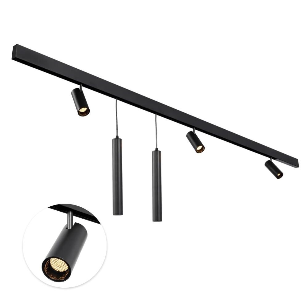 Qub Line Magnetic Rail - 2 Metres - 3x Railspot Single + 2x Pendant Lamp Single - Black - Zigbee - Smart lighting