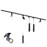 Qub Focus III 300cm 3 Spots en 2 Hanglampen GU10 Railverlichting Zwart Qub Focus III 300cm 3 Spots en 2 Hanglampen GU10 Railverlichting Zwart