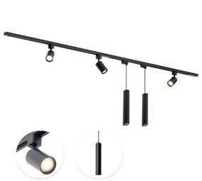 Qub Focus III 300cm 3 Spots en 2 Hanglampen GU10 Railverlichting Zwart Qub Focus III 300cm 3 Spots en 2 Hanglampen GU10 Railverlichting Zwart