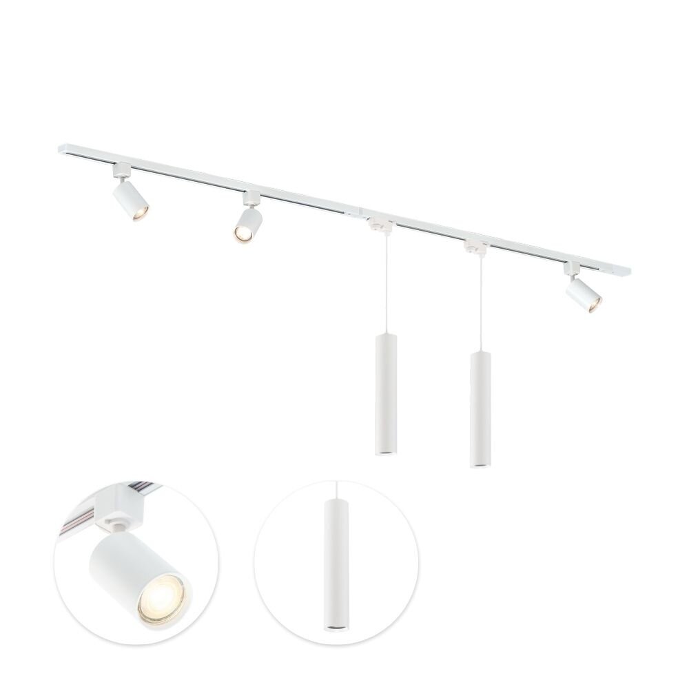 Qub Focus III 200cm 3 Spots en 2 Hanglampen GU10 Railverlichting Wit Qub Focus III 200cm 3 Spots en 2 Hanglampen GU10 Railverlichting Wit