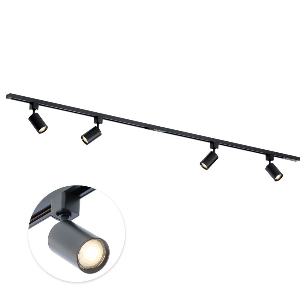 Qub Qub Focus III Monophasé Luminaire Plafonnier LED – 200cm - 4x GU10 Spot Sur Rail - 2x 1m Barre de Spot Plafond –  I-Form - Plafonnier intérieur Noir Moderne – Spots et Rails de Spots