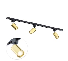 Qub Focus III 100cm 3 spots GU10 Éclairage sur rail Or avec Noir Qub Focus III 100cm 3 spots GU10 Éclairage sur rail Or avec Noir