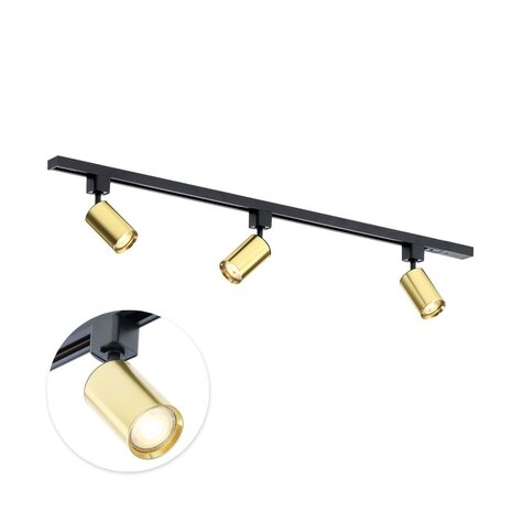 Qub Qub Focus III Monophasé Luminaire Plafonnier LED – 100cm - 3x GU10 Spot Sur Rail - 1x 1m Barre de Spot Plafond –  I-Form - Plafonnier intérieur Noir/Or Moderne – Spots et Rails de Spots