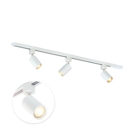 Qub Qub Focus III 1-Phasen Led Schienensystem - 100cm - 3x GU10 Spots - 1x 1m Schienen - I-Form - Deckenstrahler Weiß - Erweiterbar & flexibel - LED-kompatibel - Modernes Design Spot lampe