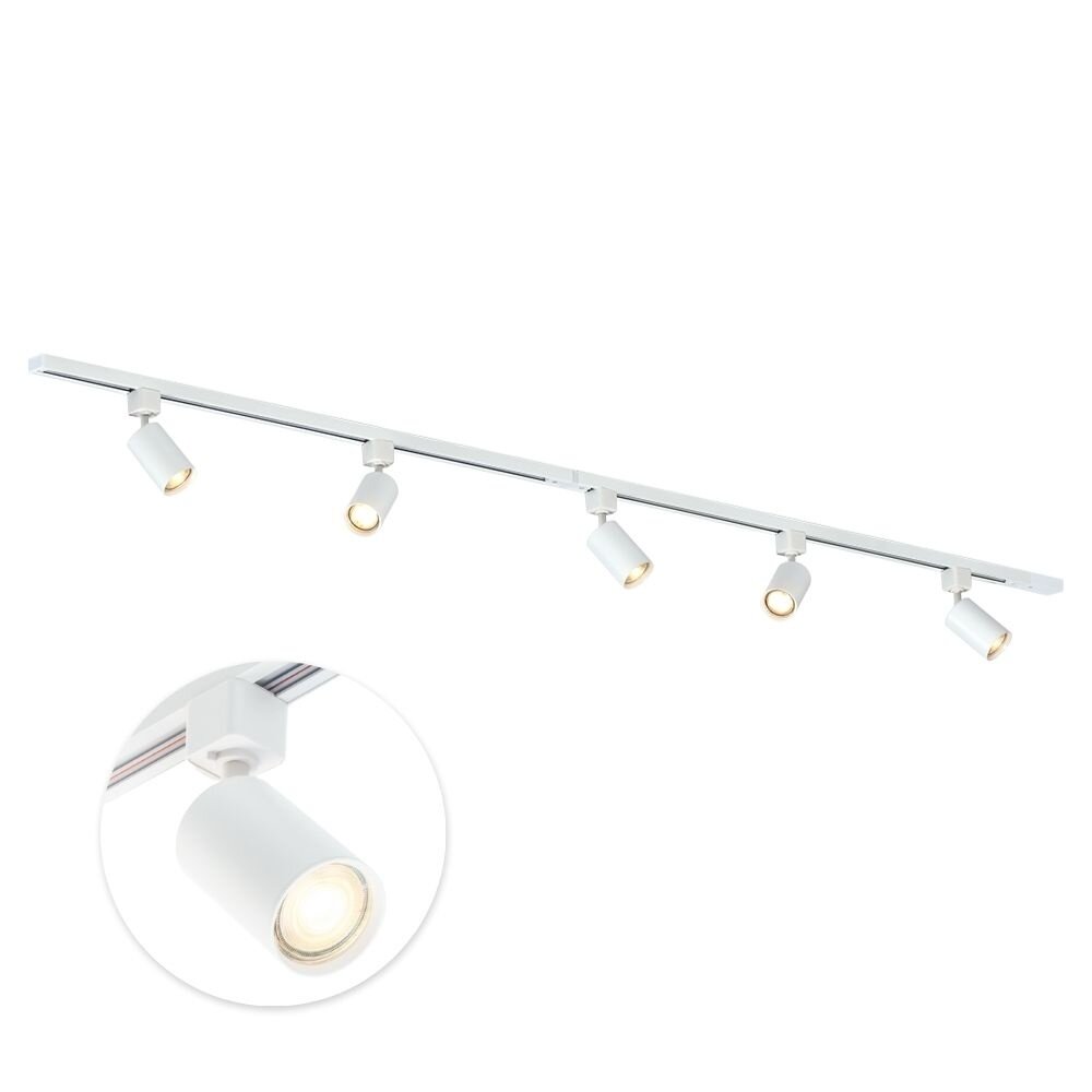 Qub Qub Focus III 1-Phasen Led Schienensystem - 200cm - 5x GU10 Spots - 2x 1m Schienen - I-Form - Deckenstrahler Weiß - Erweiterbar & flexibel - LED-kompatibel - Modernes Design Spot lampe