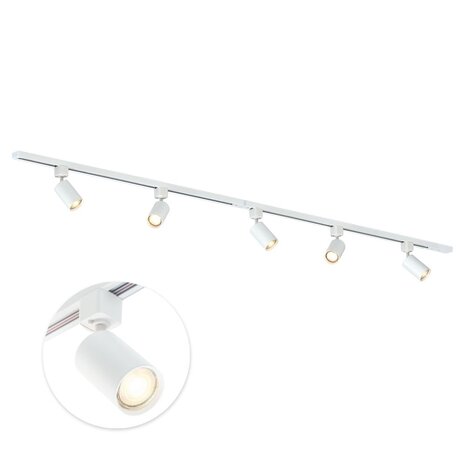 Qub Qub Focus III Monophasé Luminaire Plafonnier LED – 200cm - 5x GU10 Spot Sur Rail - 3x 1m Barre de Spot Plafond –  I-Form - Plafonnier intérieur Blanc Moderne – Spots et Rails de Spots