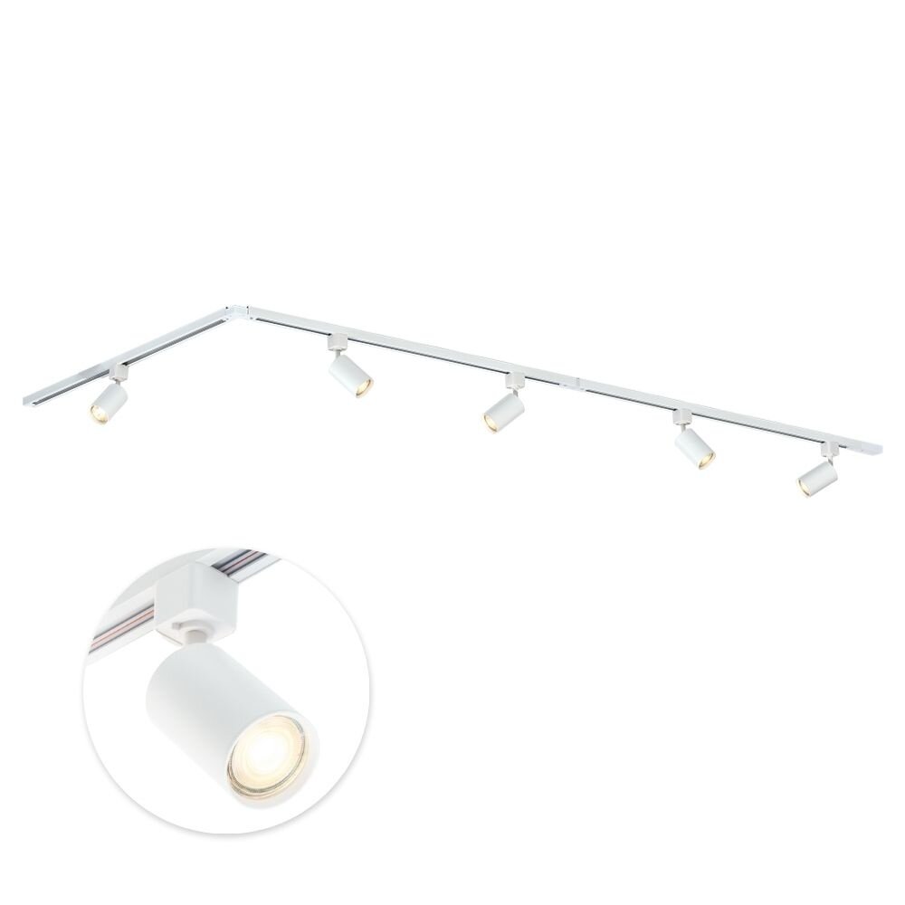 Qub Focus III - 1-Circuit Track Lighting - GU10 - 300cm - L-shape - 5 Spots - Track System - White