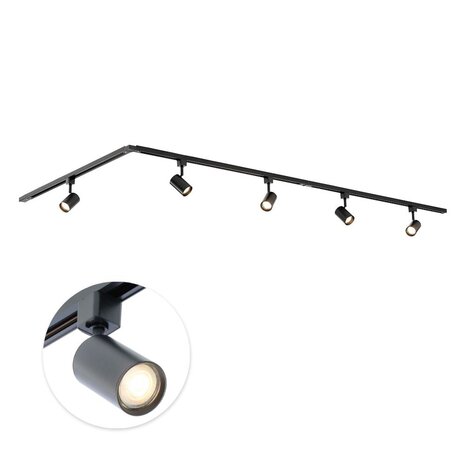 Qub Focus III - 1-Fase Railverlichting - GU10 – 300cm – L-vorm - 5 spots - Railsysteem – Zwart Qub Focus III - 1-Fase Railverlichting - GU10 – 300cm – L-vorm - 5 spots - Railsysteem – Zwart