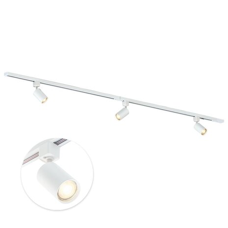 Qub Qub Focus III Monophasé Luminaire Plafonnier LED – 200cm - 3x GU10 Spot Sur Rail - 2x 1m Barre de Spot Plafond –  I-Form - Plafonnier intérieur Blanc Moderne – Spots et Rails de Spots