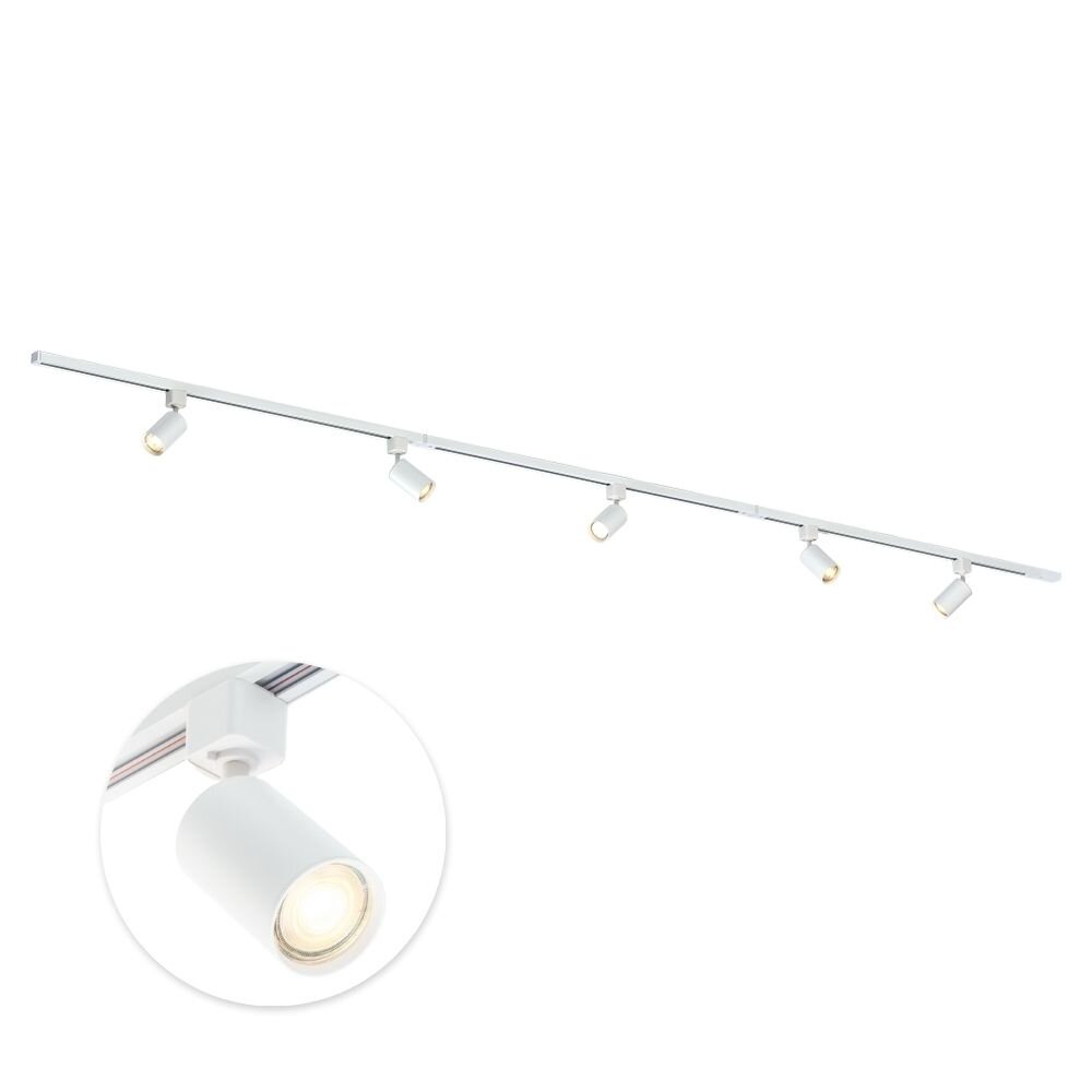 Qub Focus III - 1-circuit track lighting - GU10 - 300cm - I-shape - 5 spots - Track system - White