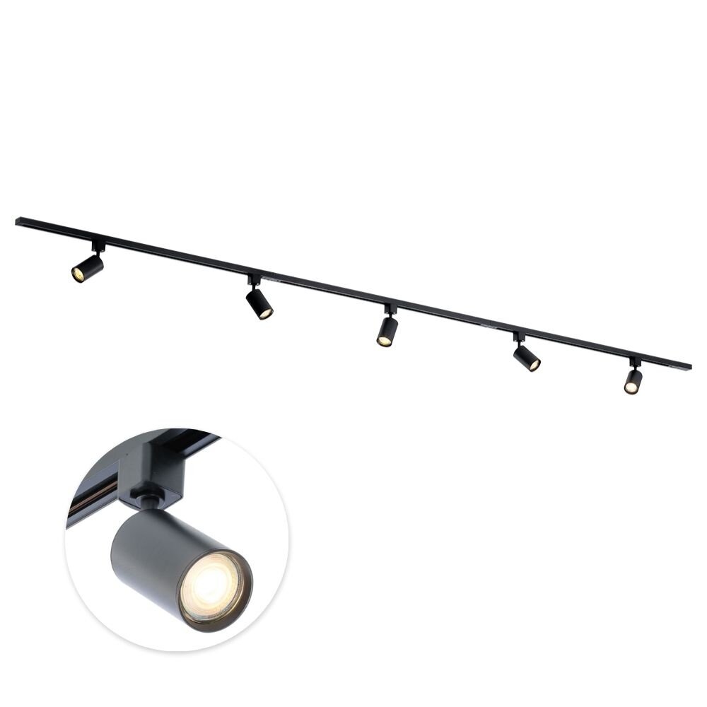 Qub Focus III - 1-circuit track lighting - GU10 - 300cm - I-shape - 5 spots - Track system - Black