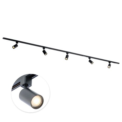 Qub Qub Focus III 1-Phasen Led Schienensystem - 300 cm - 5x GU10 Spots Schienensystem lampen - 3x 1m Lichtschienensystem - I-Form - Deckenstrahler Schwarz - Erweiterbar & flexibel - LED-kompatibel