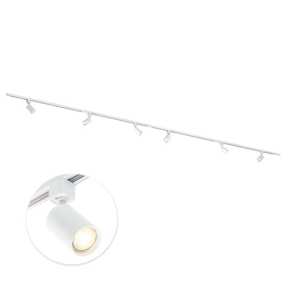 Qub Qub Focus III 1-Phasen Led Schienensystem - 400cm - 6x GU10 Spots - 4x 1m Schienen - I-Form - Deckenstrahler Weiß - Erweiterbar & flexibel - LED-kompatibel - Modernes Design Spot lampe